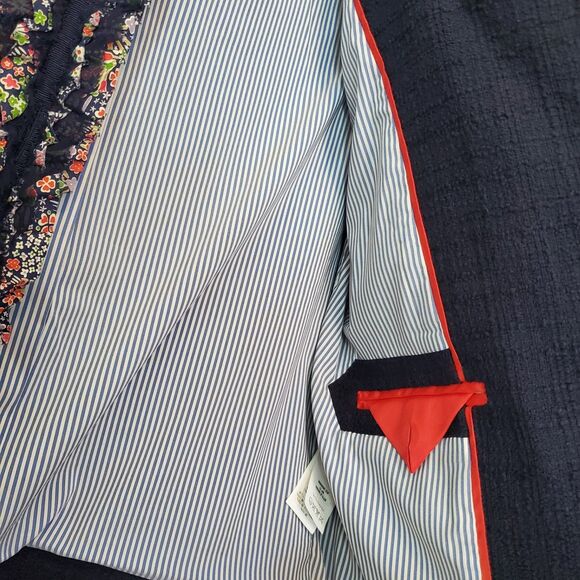 J Crew Lady Jacket Blazer Liberty Floral Trim Tweed Preppy Navy Blue Womens 2 - Picture 5 of 16